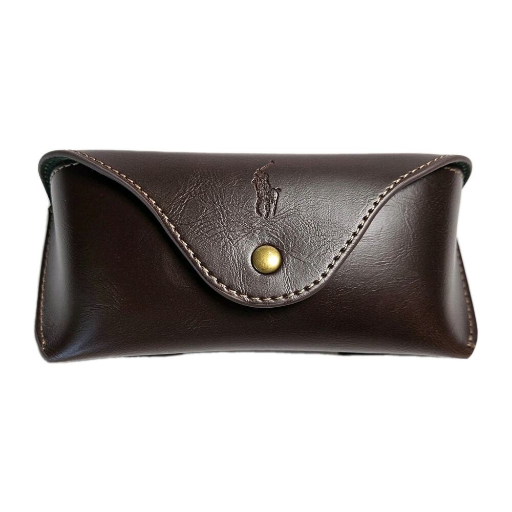 POLO RALPH LAUREN Eyeglass Case Brown Leather Snap Closure Logo Vintage